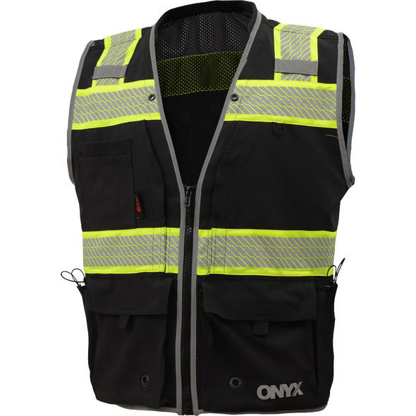 GSS Enhanced Visibility Black Premium ONYX Surveyors Vest with Segmented Tape 1513 Front